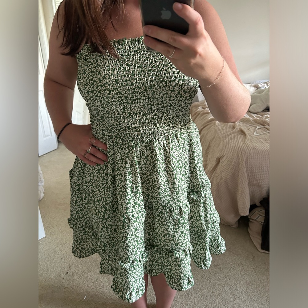 Green Floral Ruffled Dress